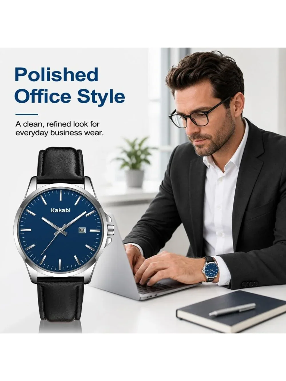 Men's Black Blue Minimalist Fashion Leather Strap Classic Analog Quartz Watch